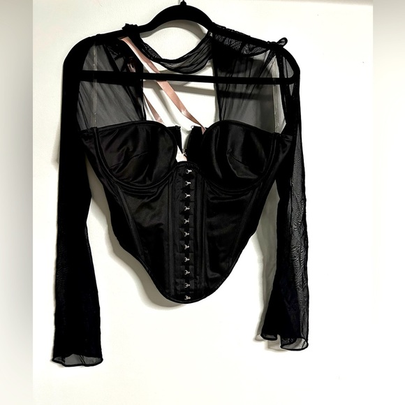 HOUSE OF CB Mina Plunge Long Sleeve Structured Corset Top Black M Edgy Bustier - Picture 6 of 16
